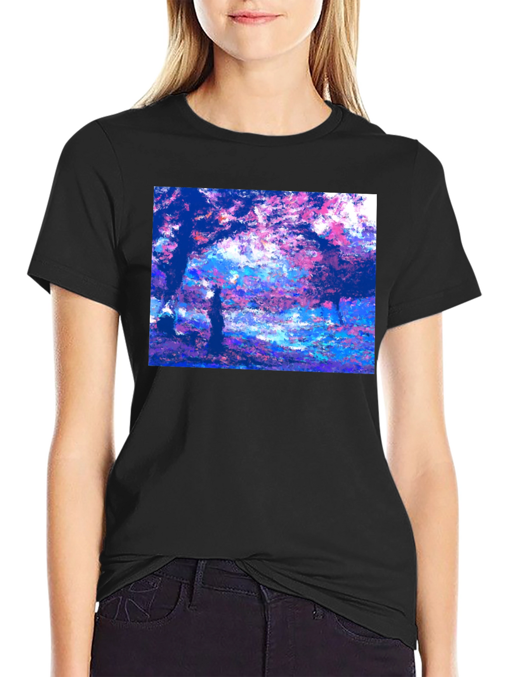 Impressionist Trees Black T-Shirt