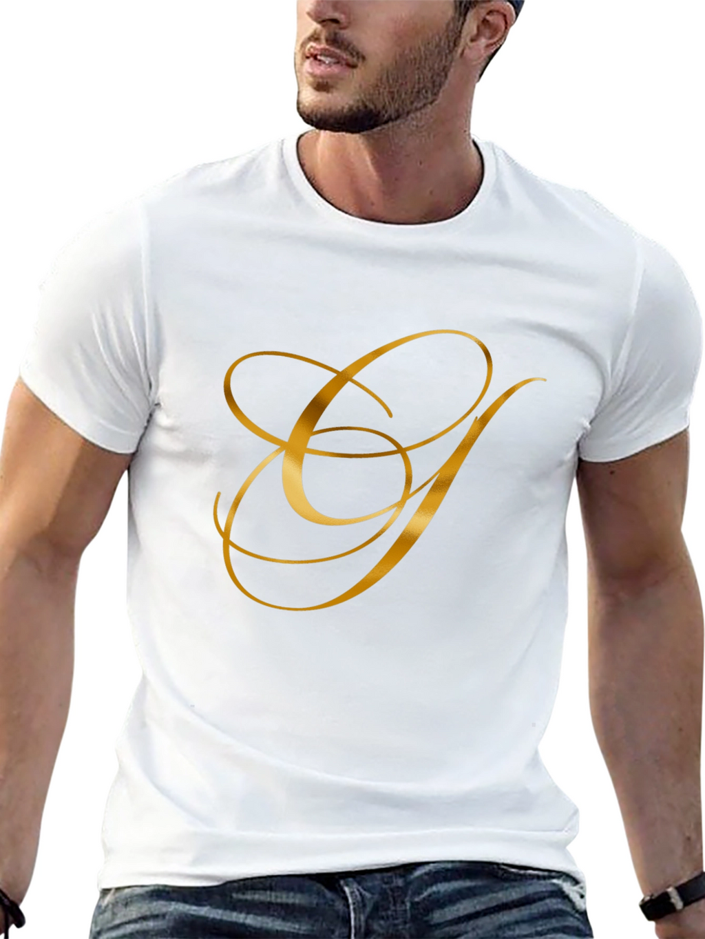 Elegant Gold Letter Graphic Black T-Shirt