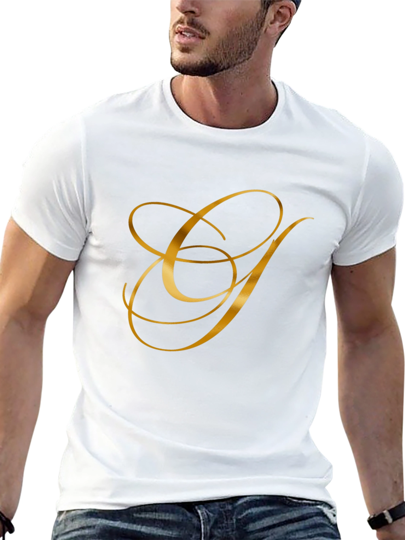 Elegant Gold Letter Graphic Black T-Shirt