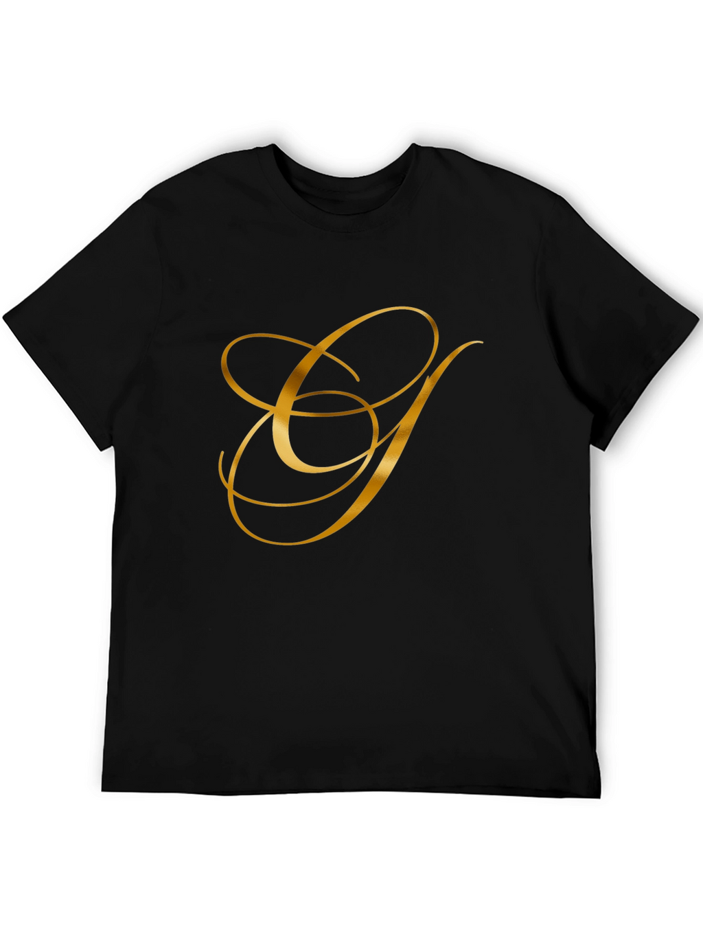 Elegant Gold Letter Graphic Black T-Shirt
