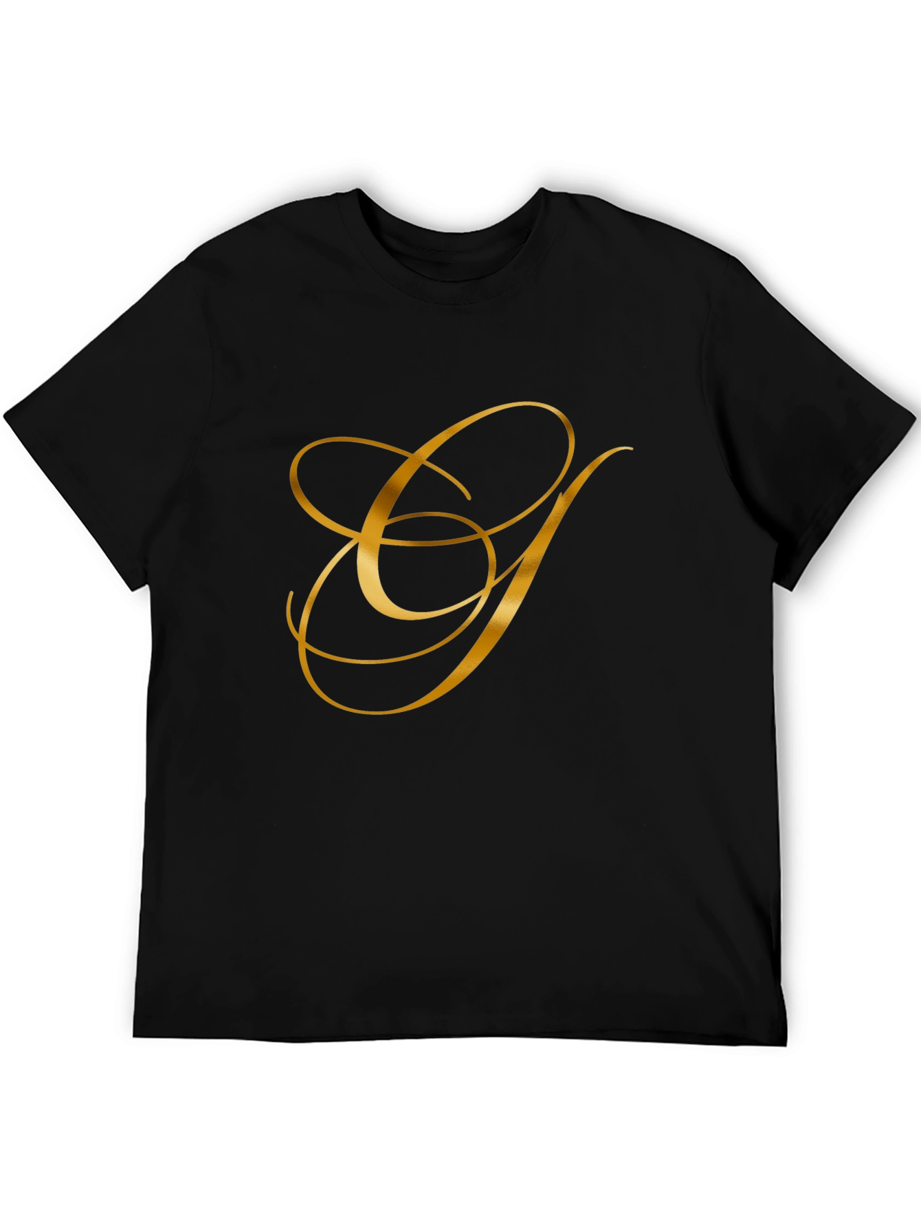 Elegant Gold Letter Graphic Black T-Shirt