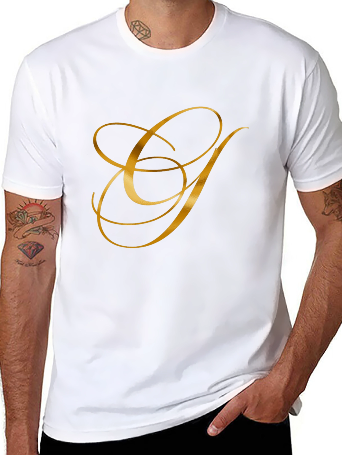 Elegant Gold Letter Graphic Black T-Shirt