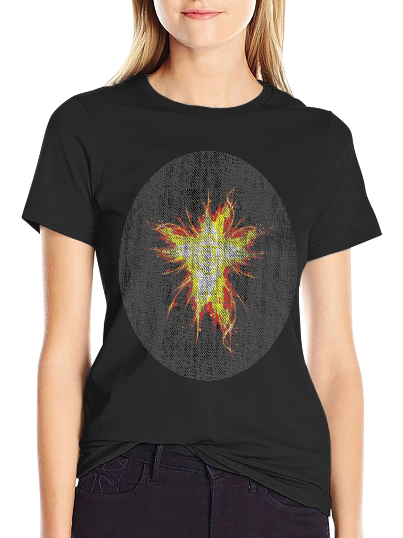 Mens Black Graphic Tee - Abstract Burst Design