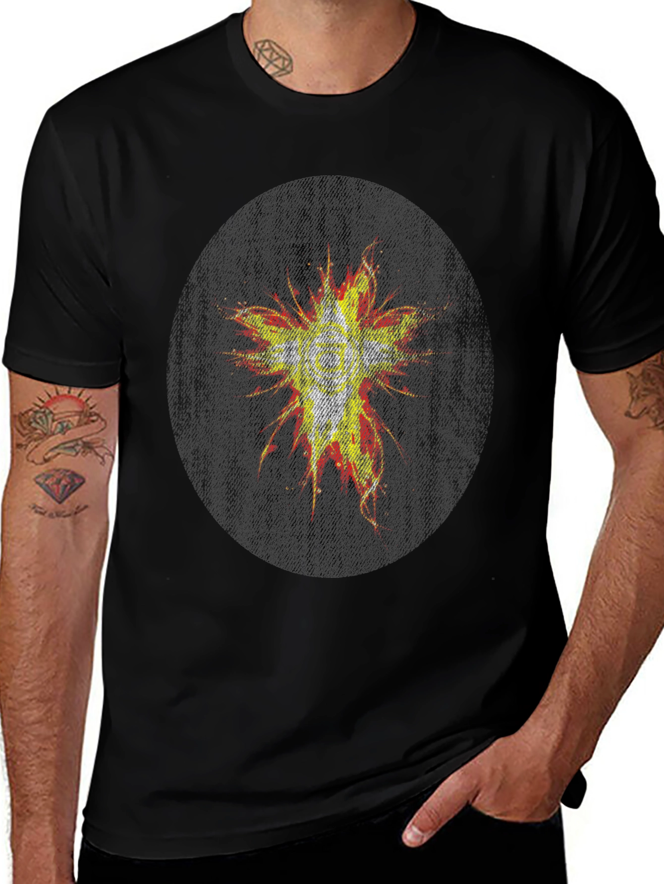 Mens Black Graphic Tee - Abstract Burst Design