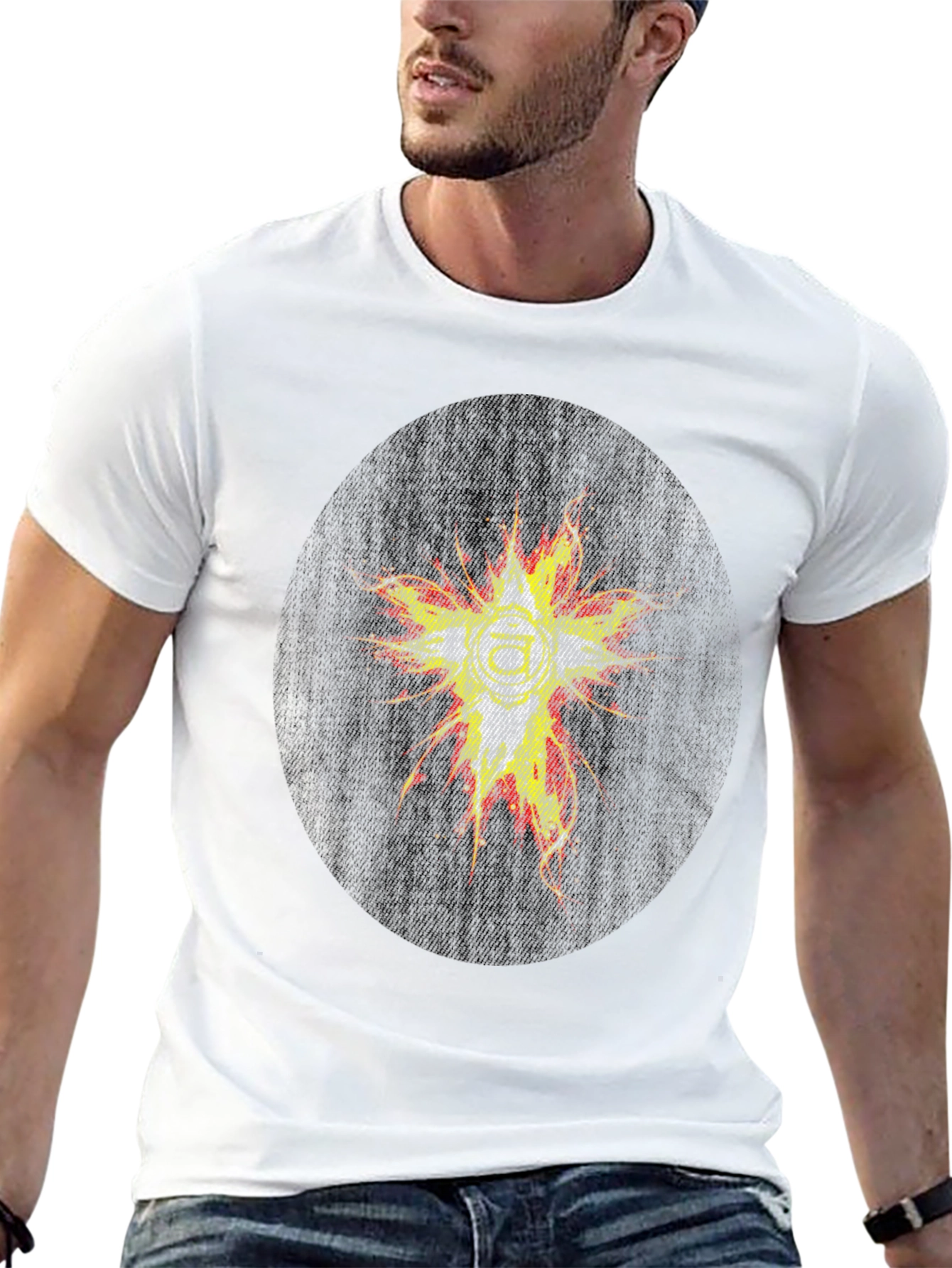 Mens Black Graphic Tee - Abstract Burst Design