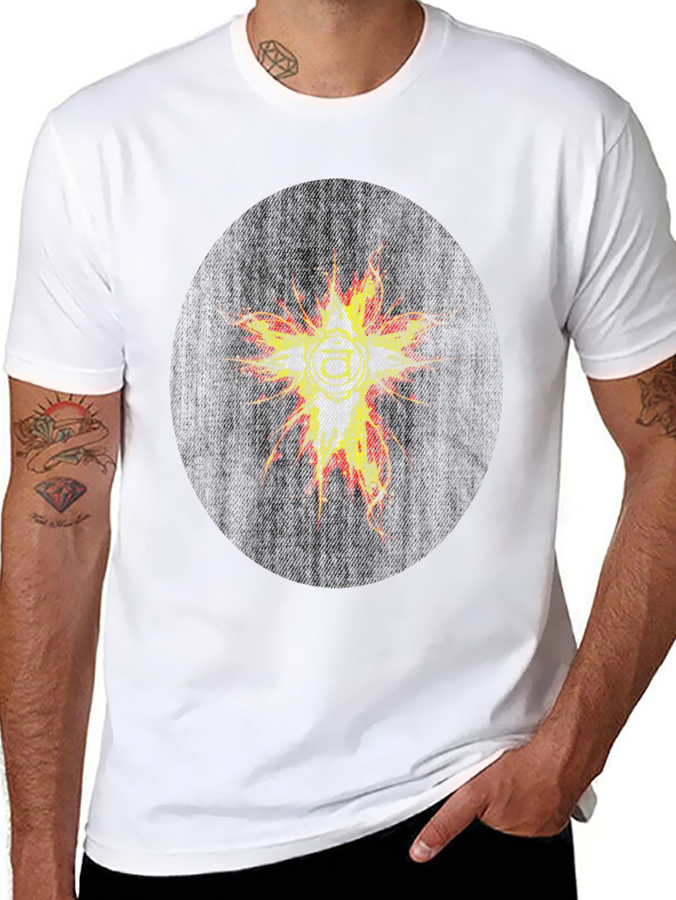 Mens Black Graphic Tee - Abstract Burst Design