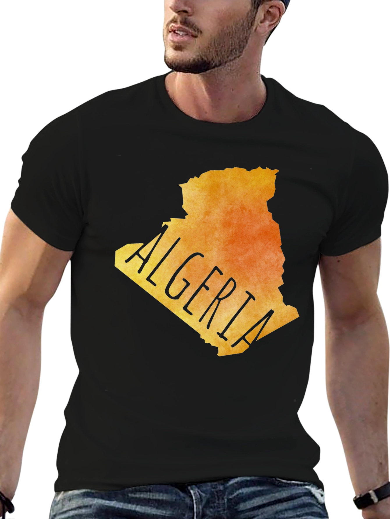 Algeria Map Graphic Tee - Black Cotton Blend T-Shirt
