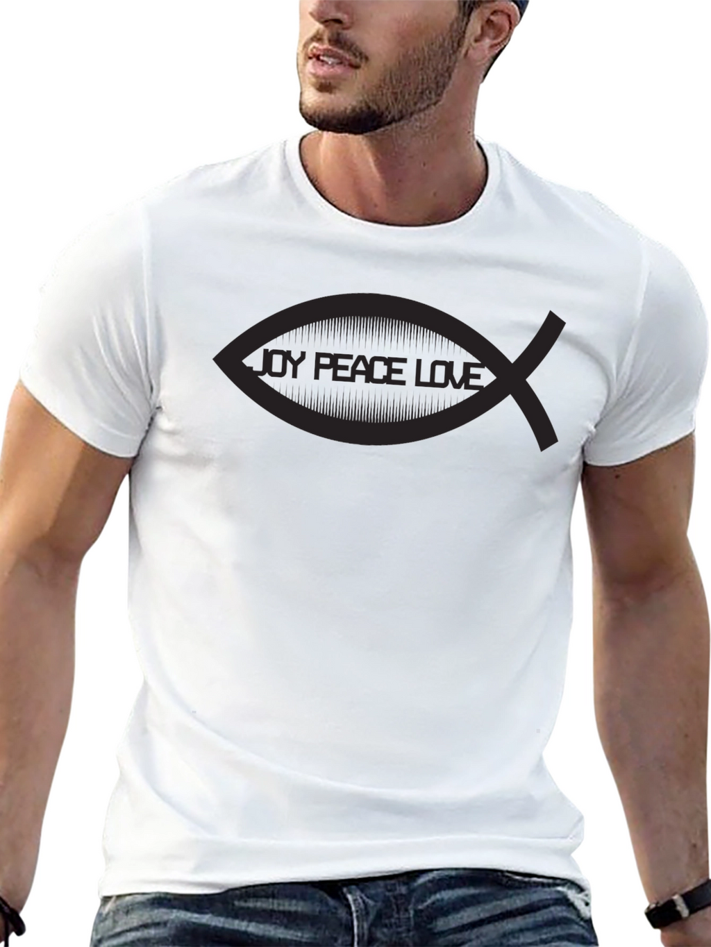 Joy Peace Love Christian Fish Graphic T-Shirt
