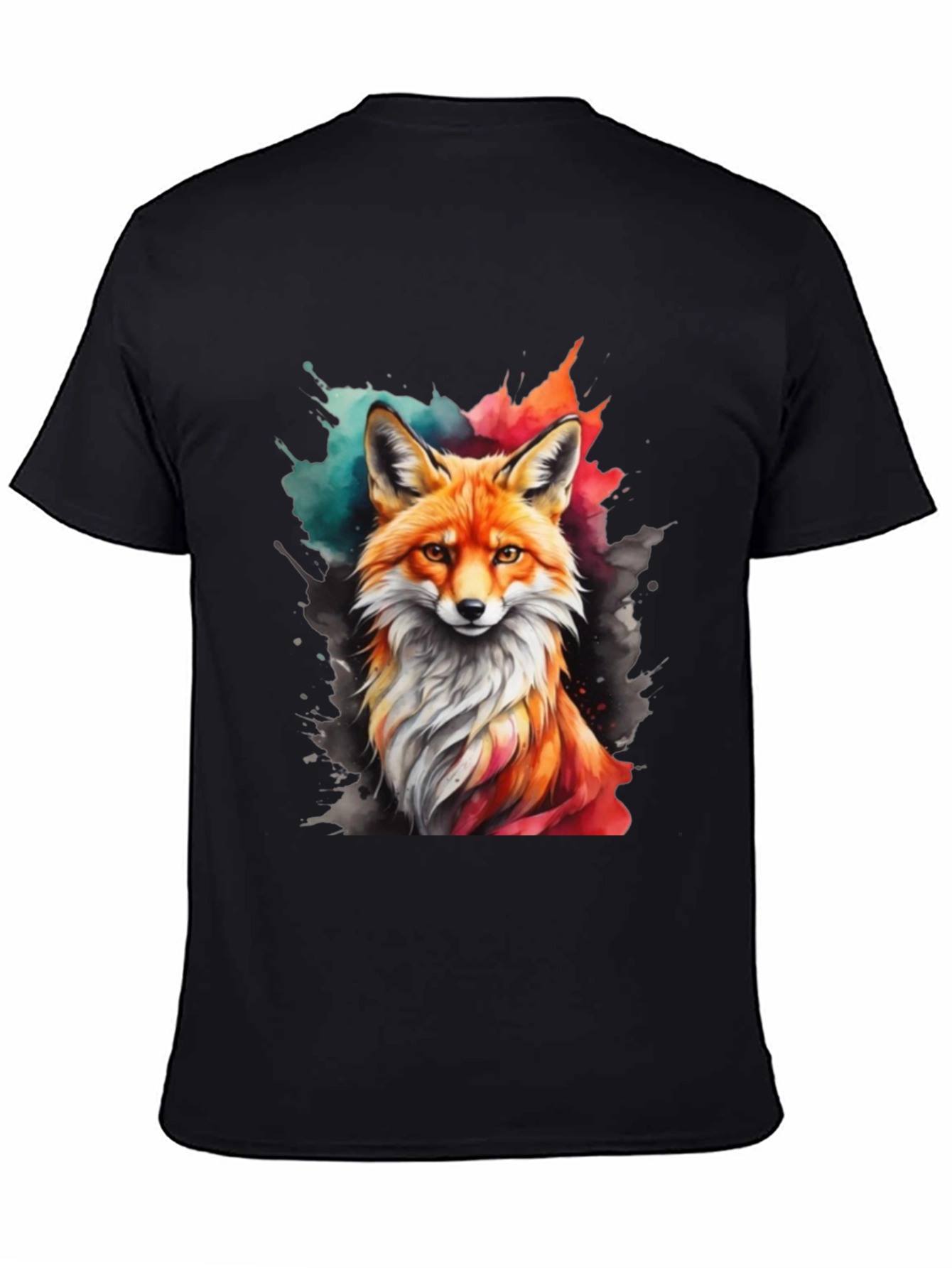 Watercolor Fox Graphic Tee - Stylish Mens Black T-Shirt
