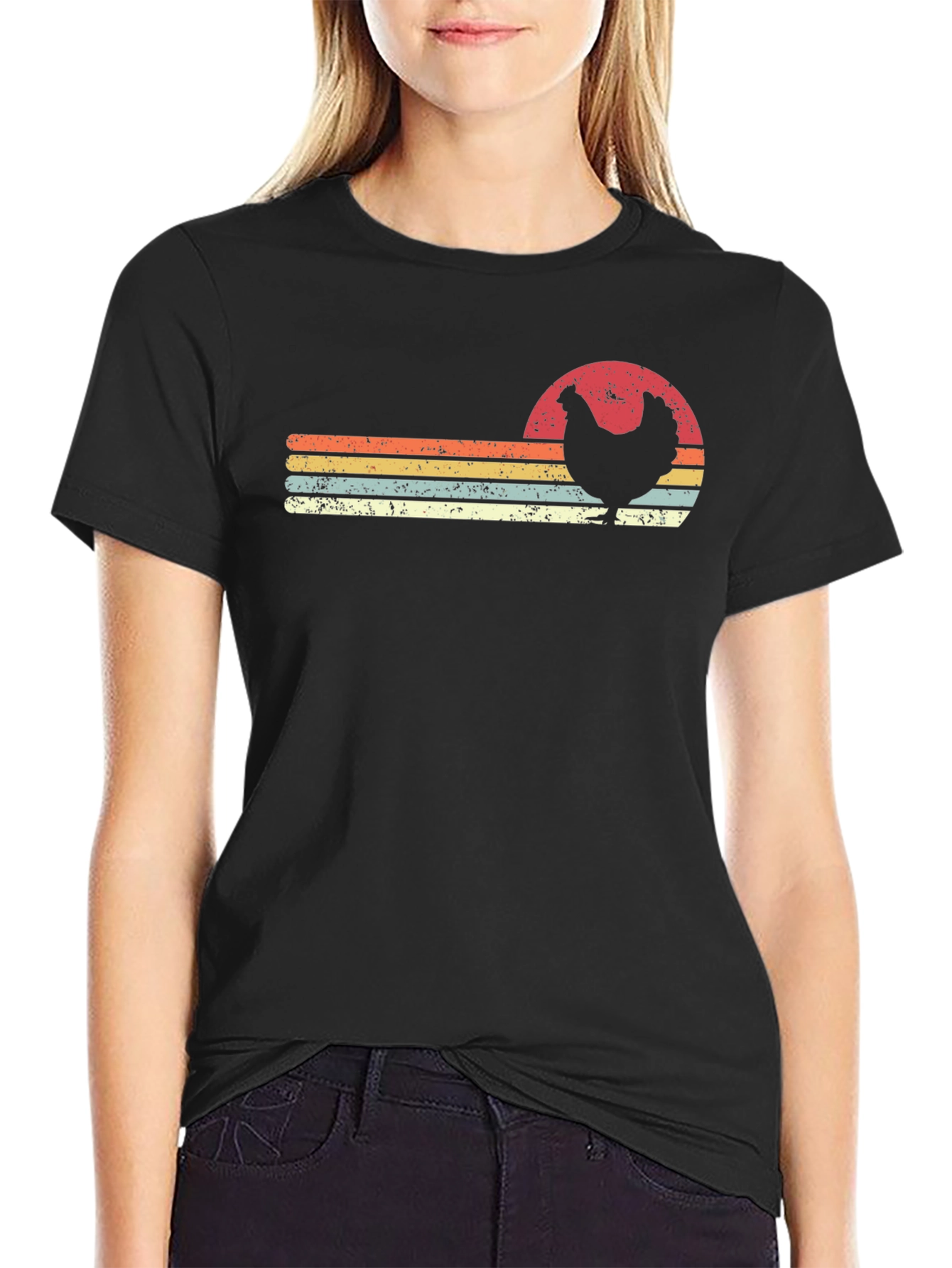 Vintage Chicken Sunset Graphic T-Shirt
