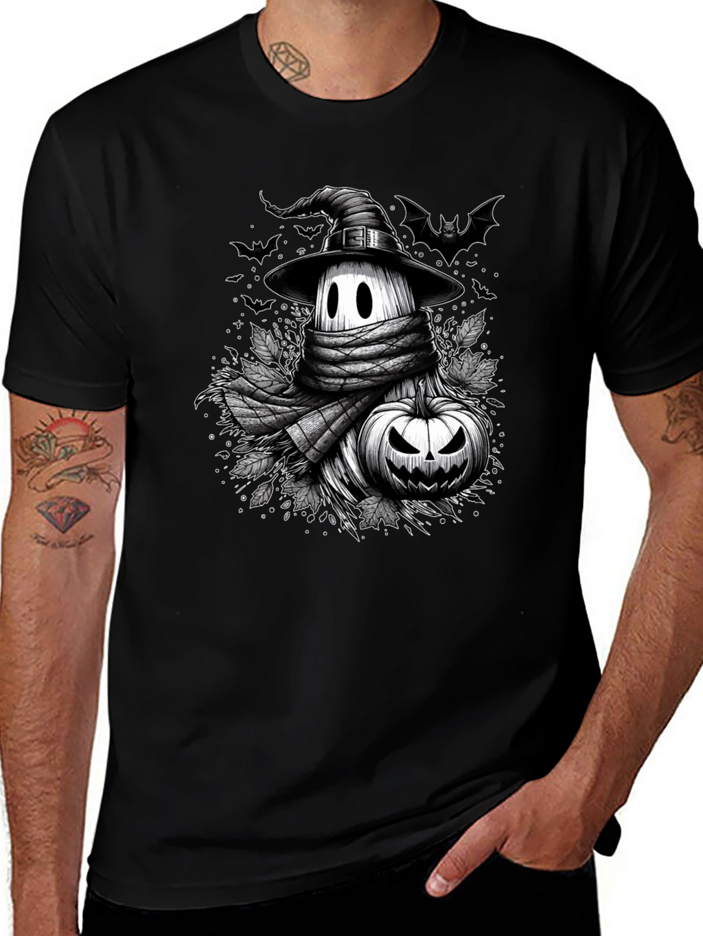 Spooky Season Halloween T-Shirt - Ghost & Pumpkin Design