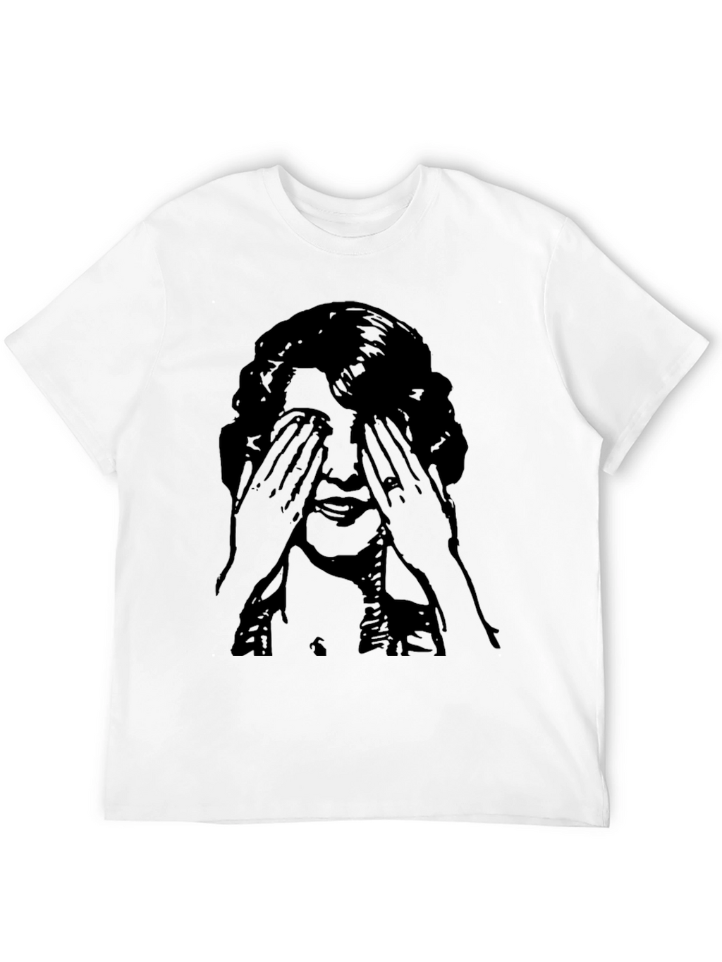 Black Graphic Tee - Woman Covering Eyes Print