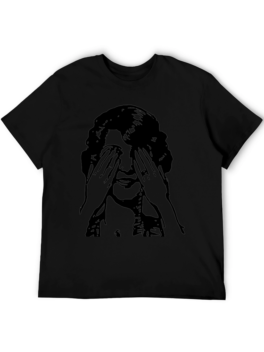 Black Graphic Tee - Woman Covering Eyes Print