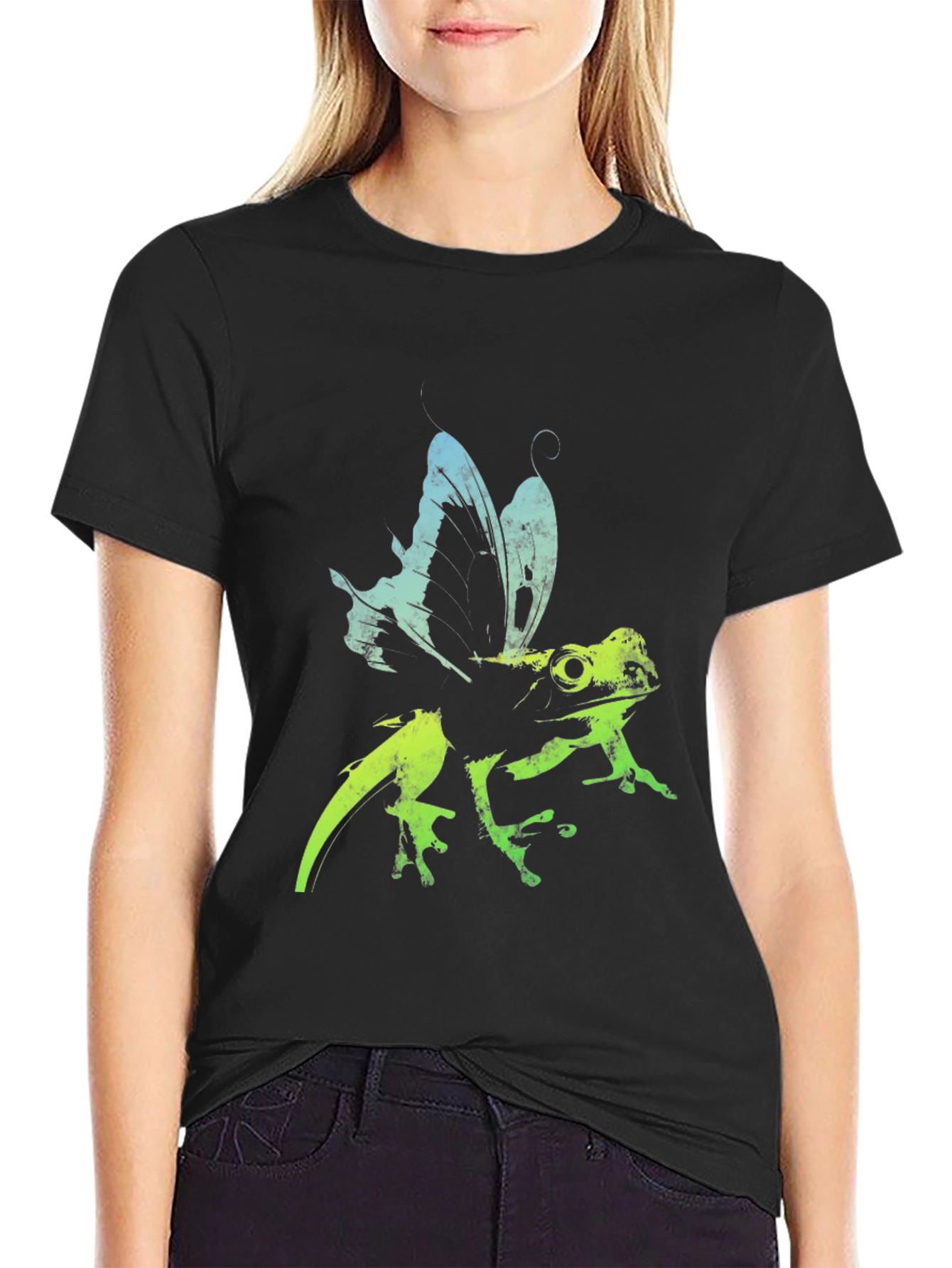 Frog Butterfly Graphic Tee - Black T-Shirt