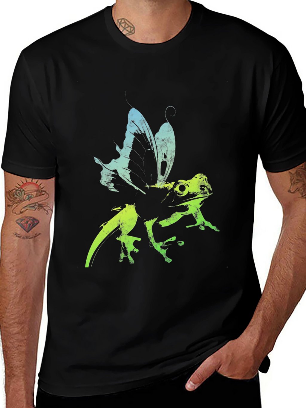 Frog Butterfly Graphic Tee - Black T-Shirt