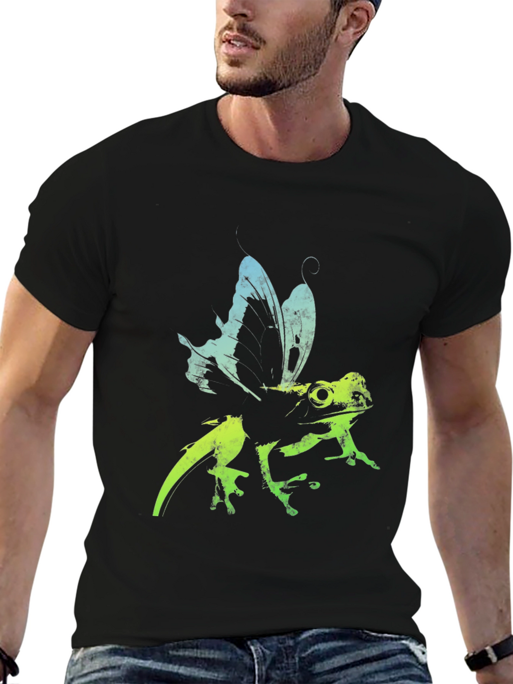 Frog Butterfly Graphic Tee - Black T-Shirt