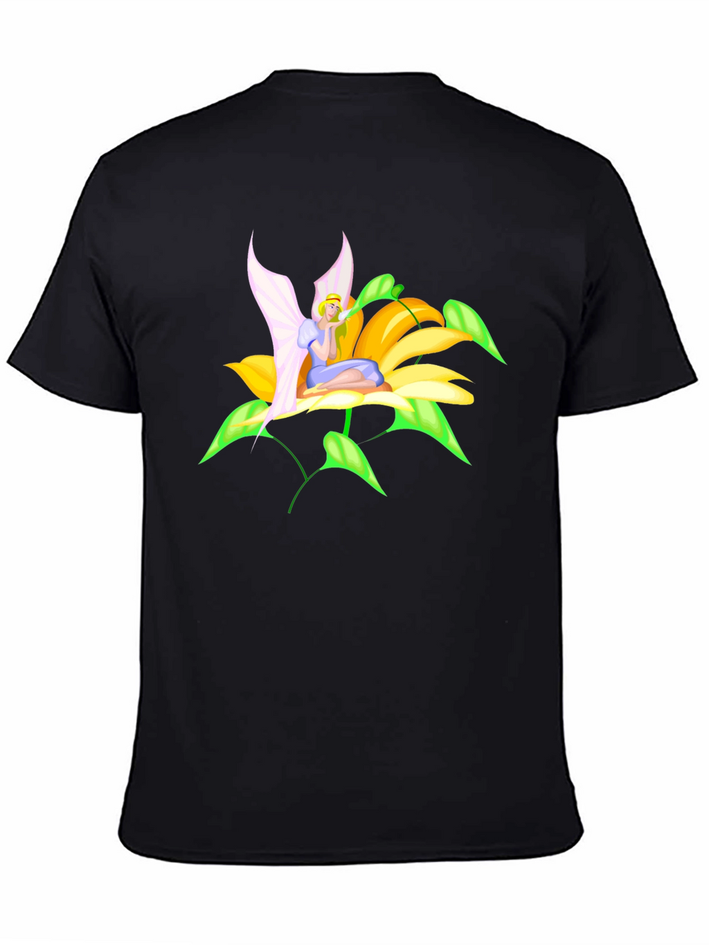 Fairy Flower Graphic Tee - Whimsical Black T-Shirt