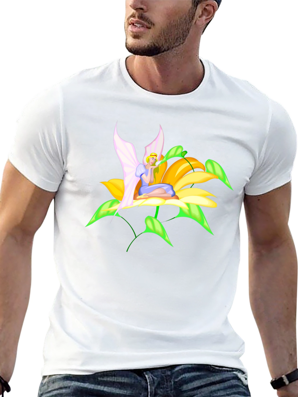 Fairy Flower Graphic Tee - Whimsical Black T-Shirt