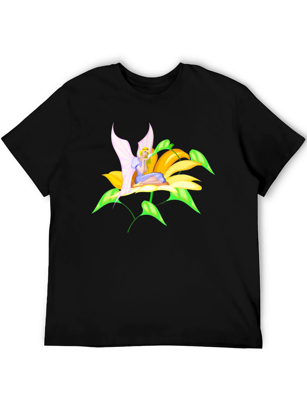 Fairy Flower Graphic Tee - Whimsical Black T-Shirt