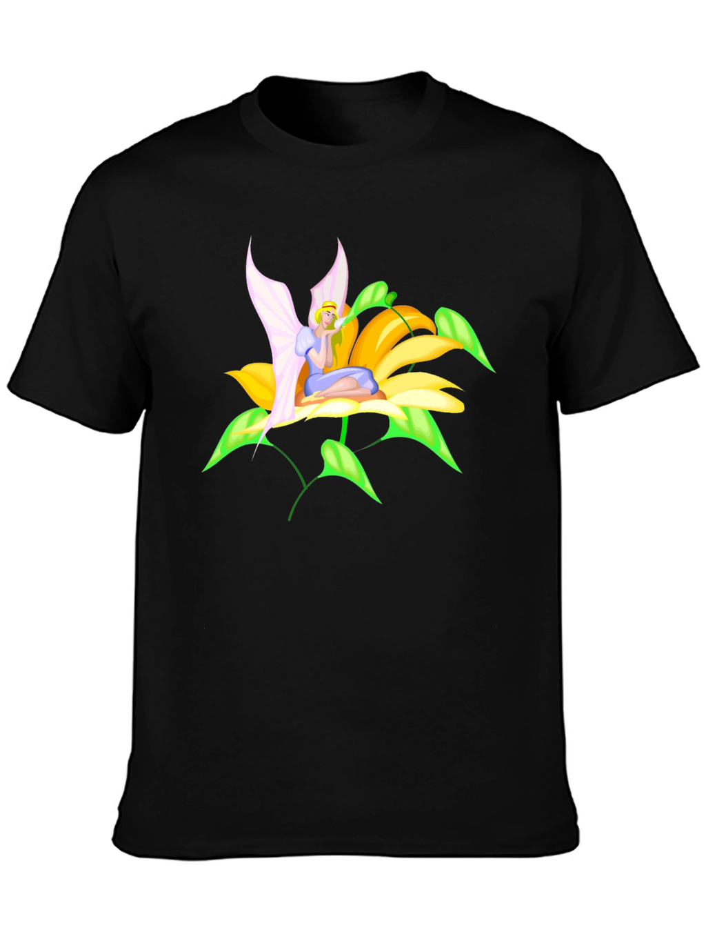 Fairy Flower Graphic Tee - Whimsical Black T-Shirt