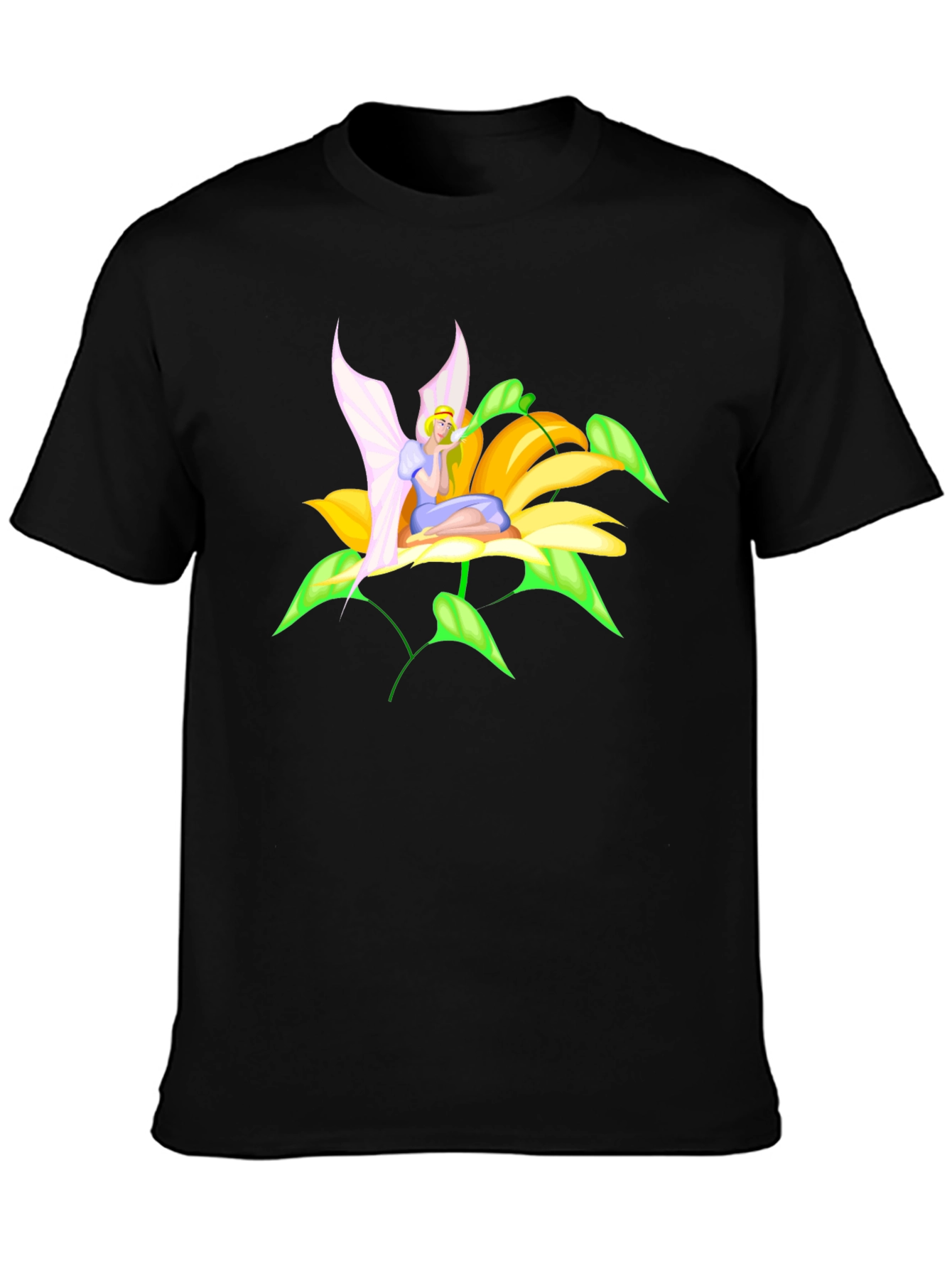 Fairy Flower Graphic Tee - Whimsical Black T-Shirt