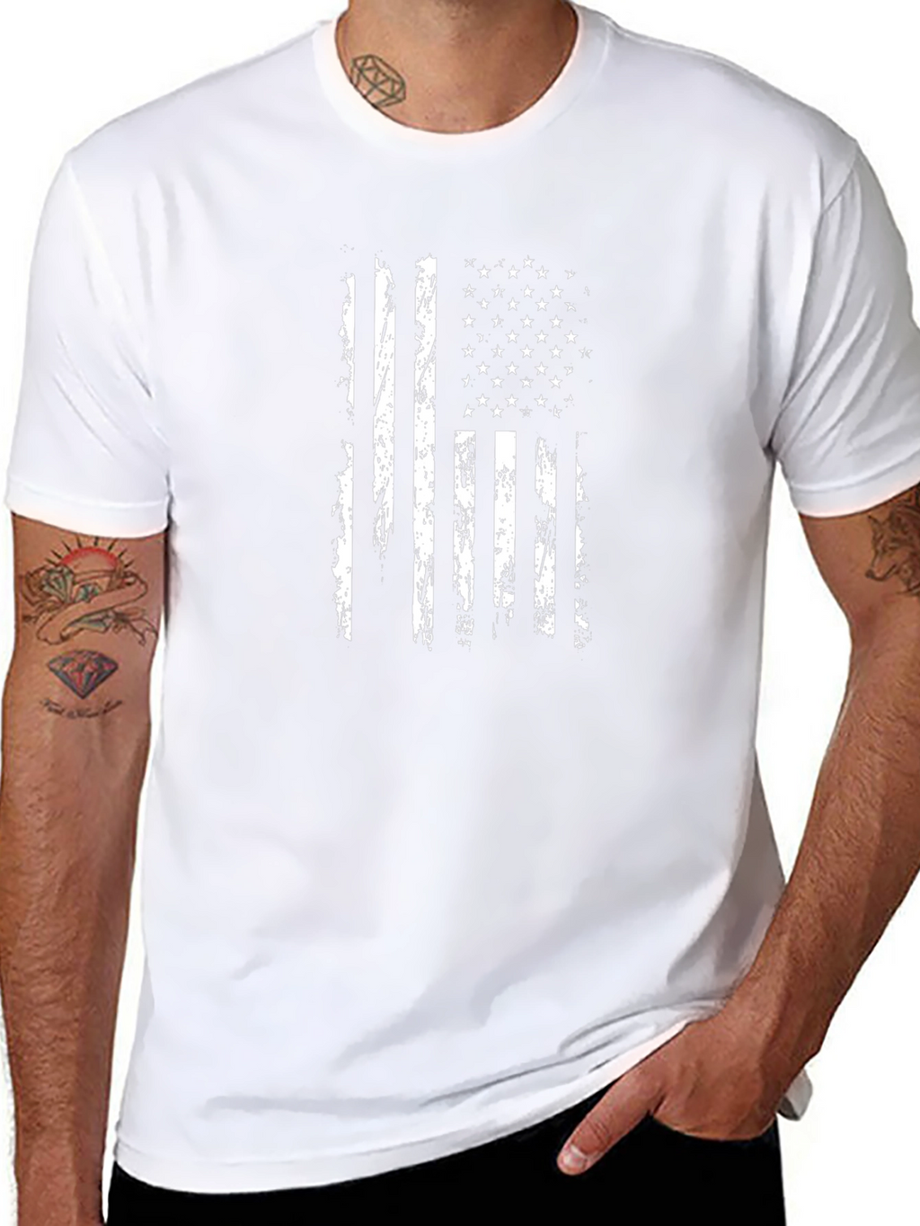 Distressed American Flag Graphic Tee - Patriotic Black T-Shirt