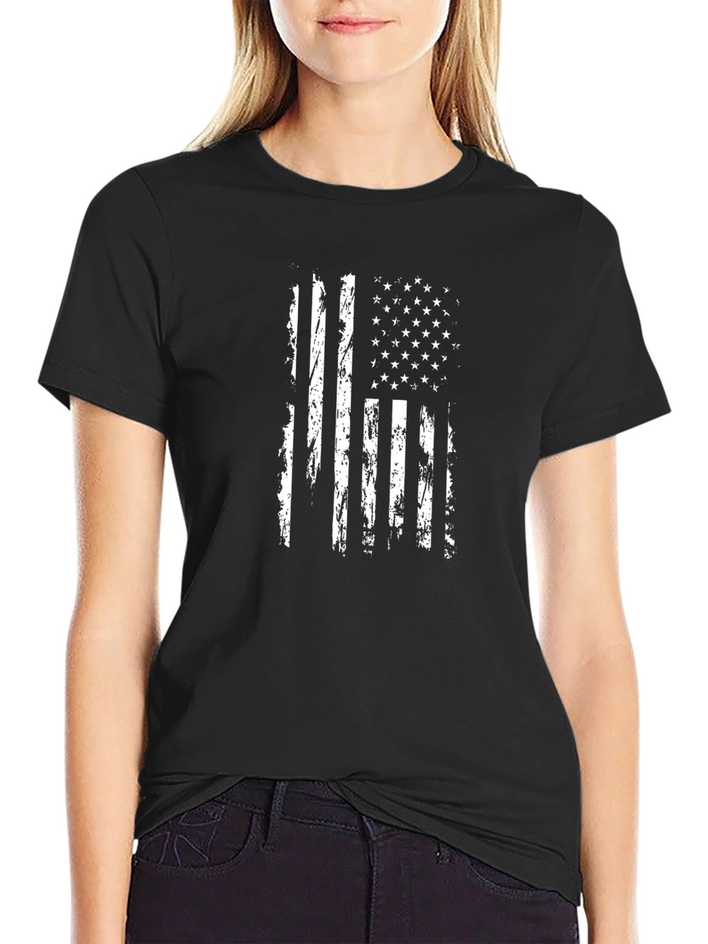 Distressed American Flag Graphic Tee - Patriotic Black T-Shirt