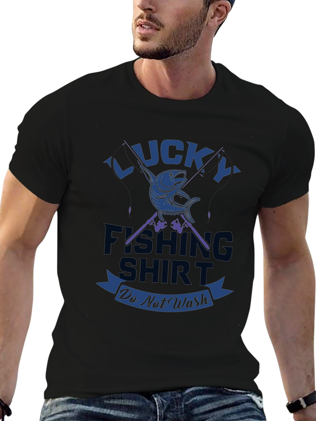 Lucky Fishing Shirt - Mens Black Graphic Tee