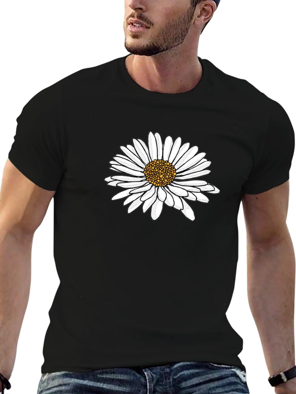 Daisy Graphic Tee - Black Cotton Comfort