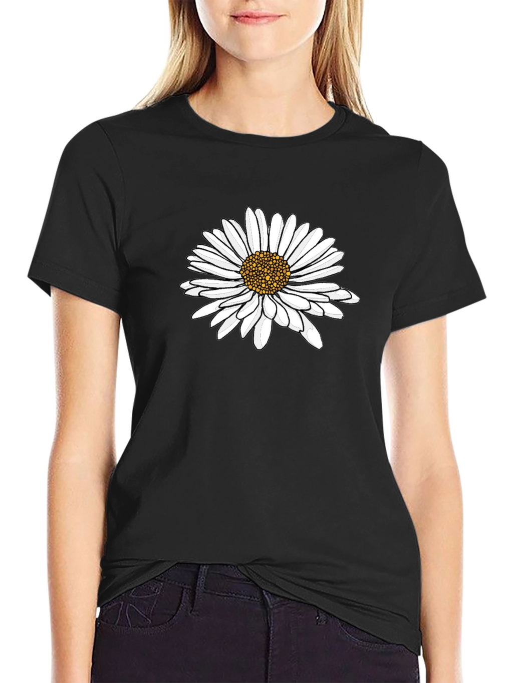Daisy Graphic Tee - Black Cotton Comfort