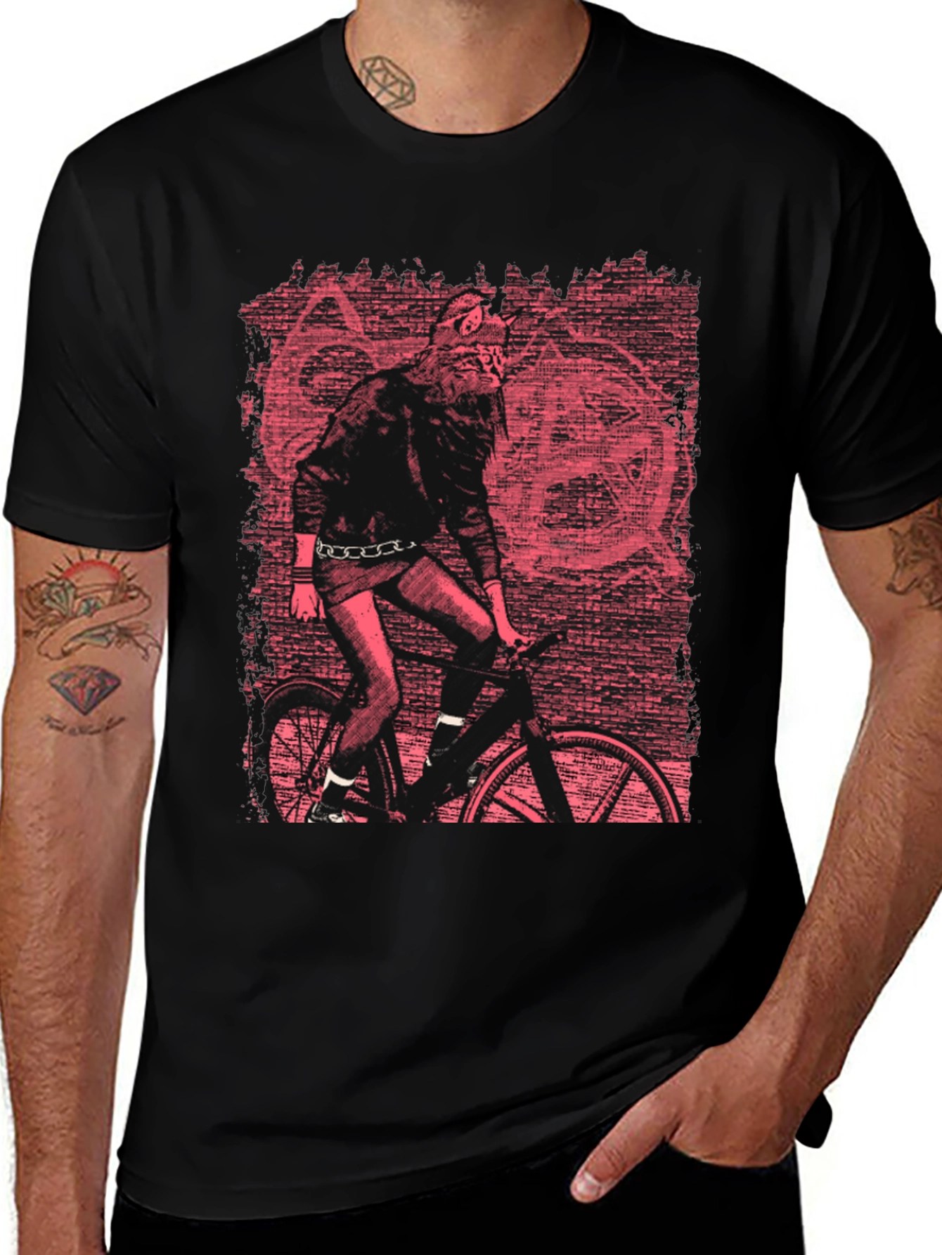 Wolf Biker Graphic T-Shirt - Black