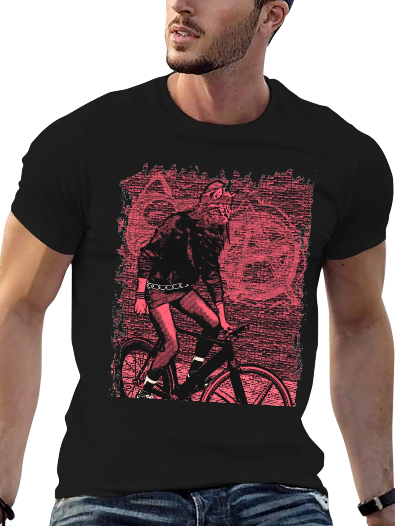 Wolf Biker Graphic T-Shirt - Black