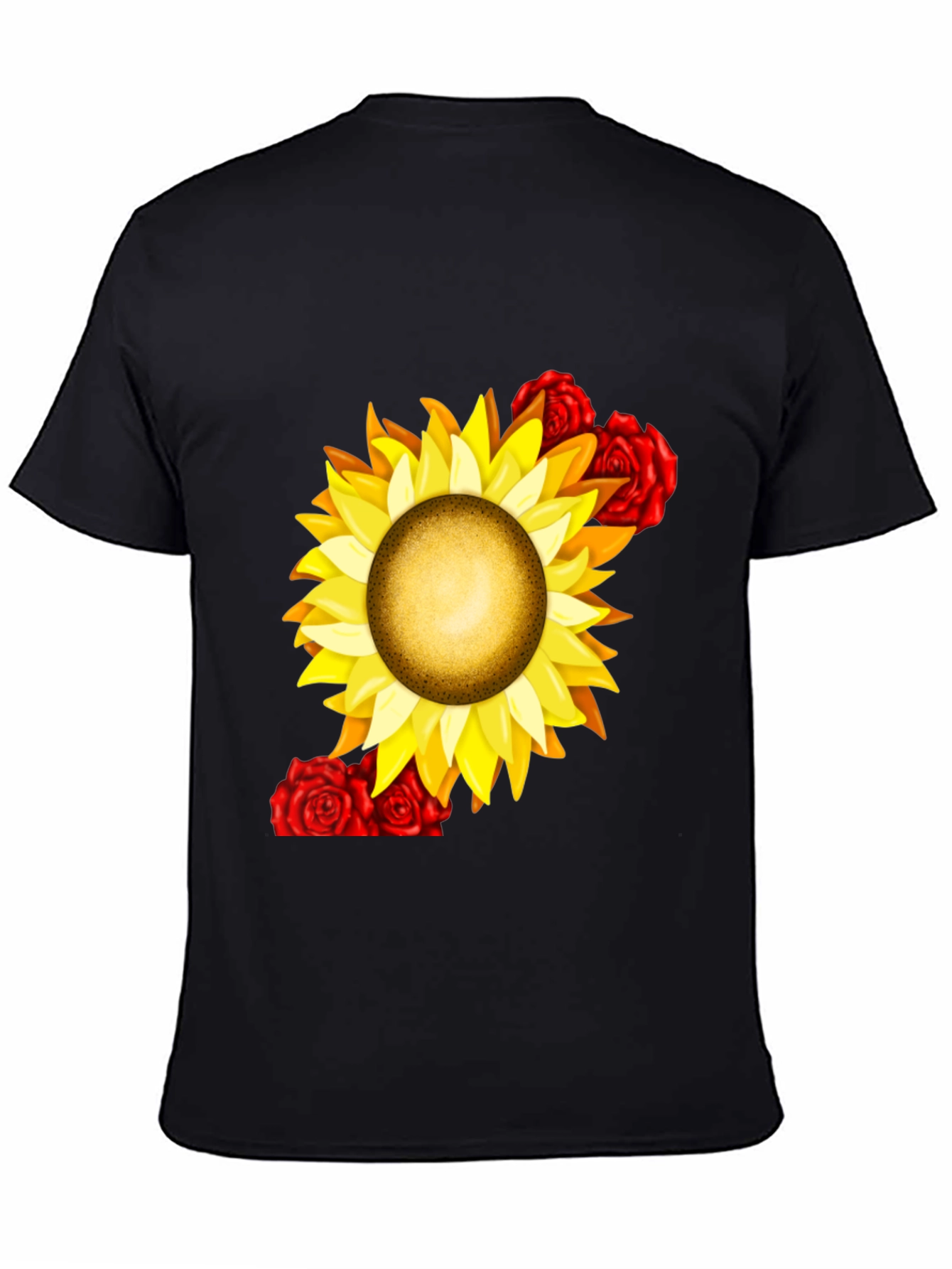 Sunflower & Rose Graphic Black T-Shirt