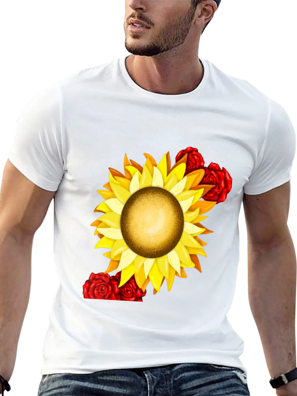Sunflower & Rose Graphic Black T-Shirt