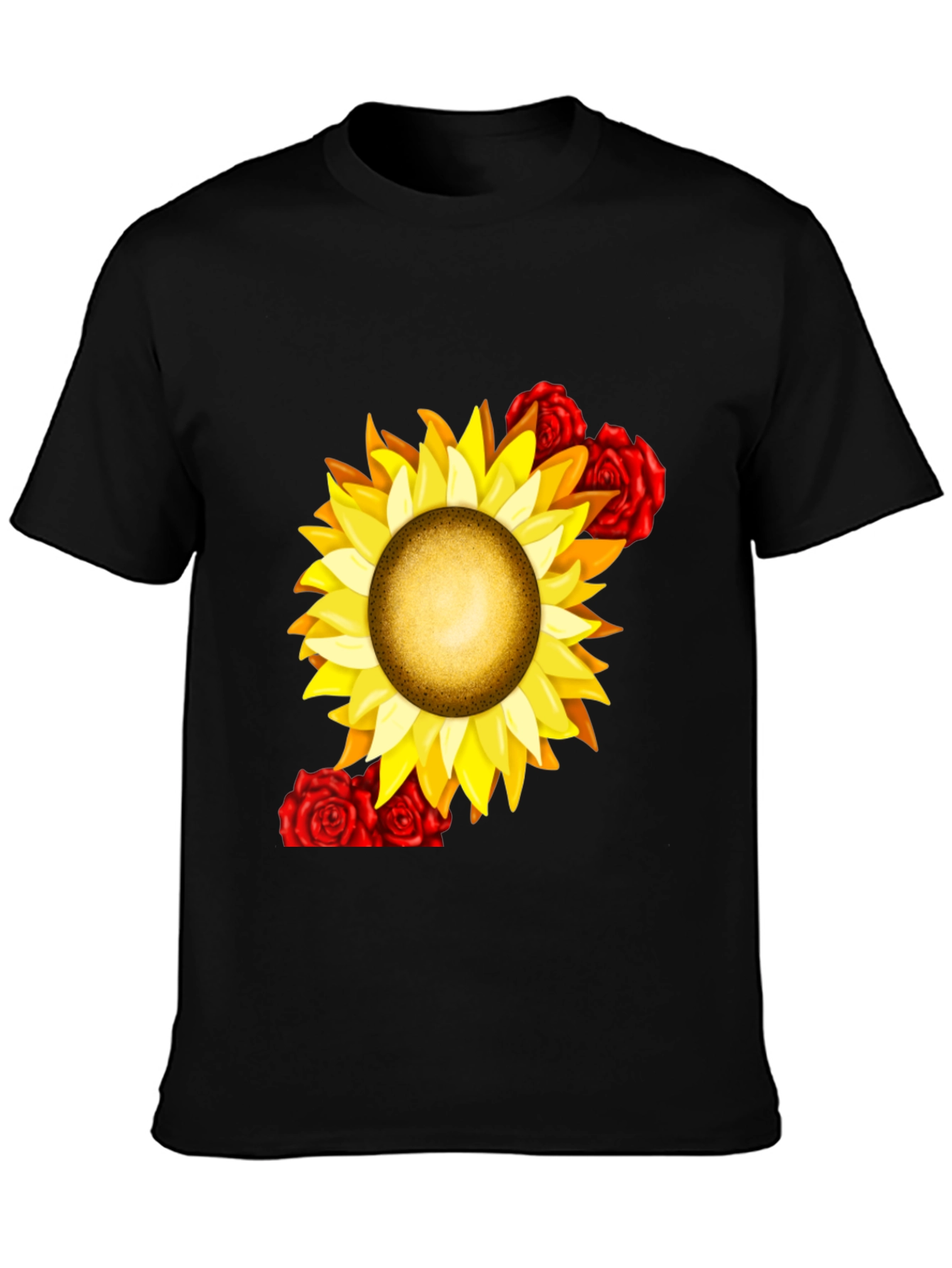 Sunflower & Rose Graphic Black T-Shirt