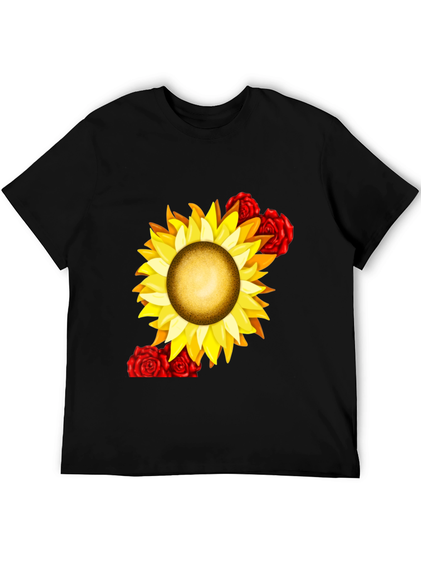 Sunflower & Rose Graphic Black T-Shirt