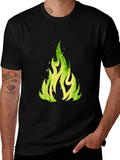 Green Flame Graphic Black T-Shirt