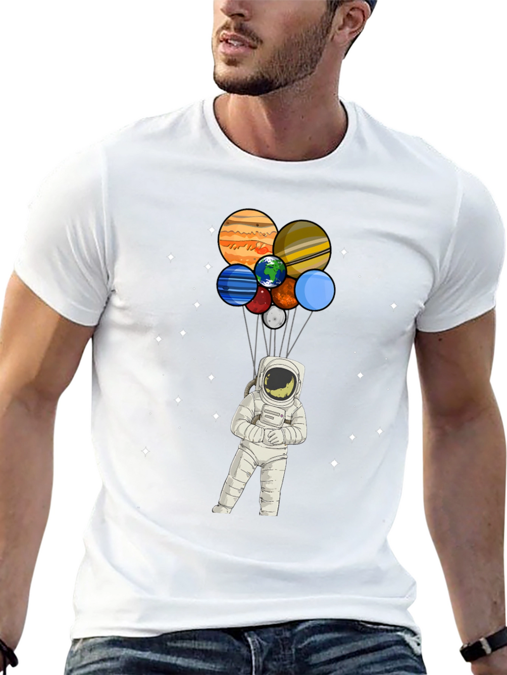 Astronaut Planet Balloons Graphic Tee