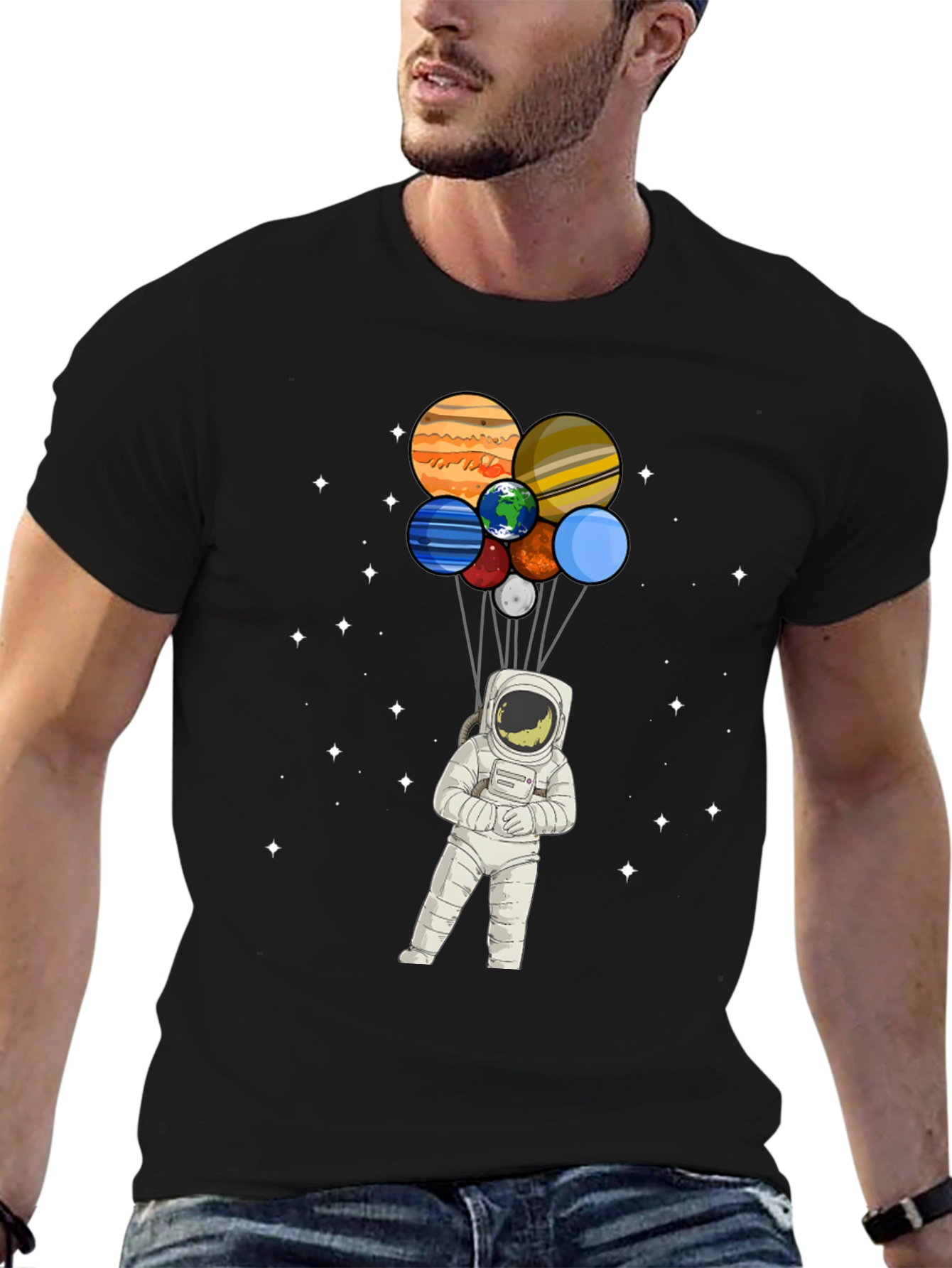 Astronaut Planet Balloons Graphic Tee