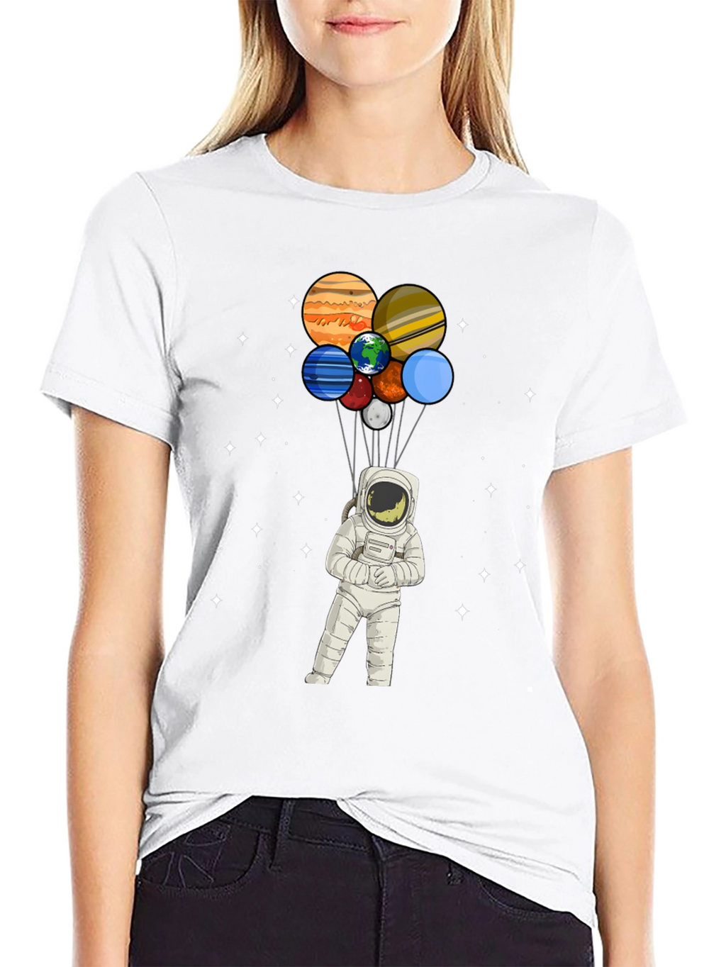 Astronaut Planet Balloons Graphic Tee