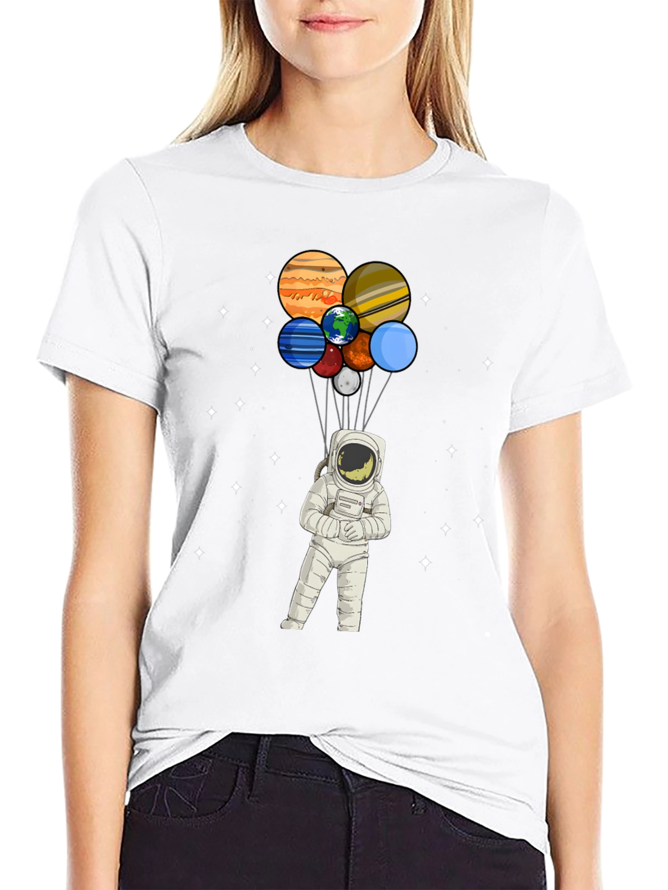 Astronaut Planet Balloons Graphic Tee