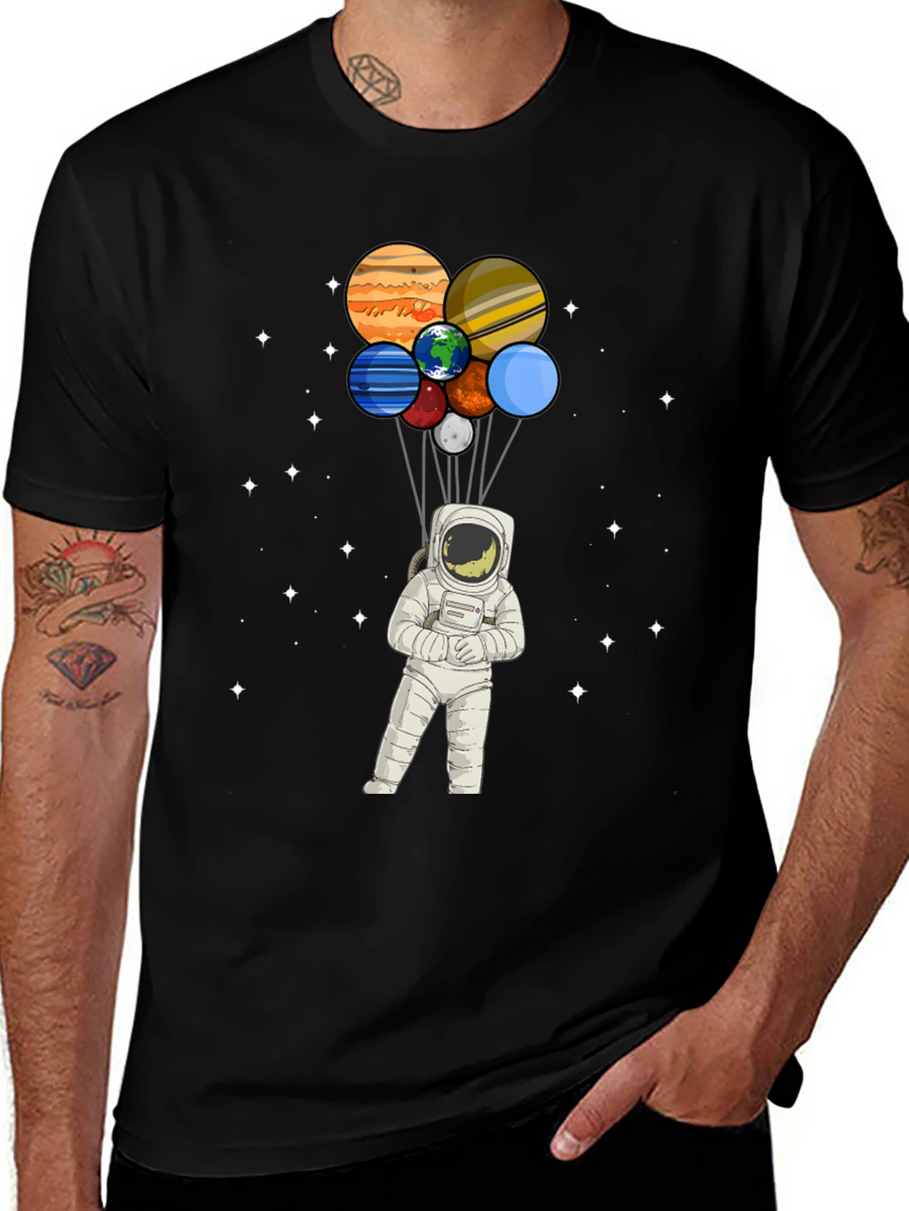 Astronaut Planet Balloons Graphic Tee