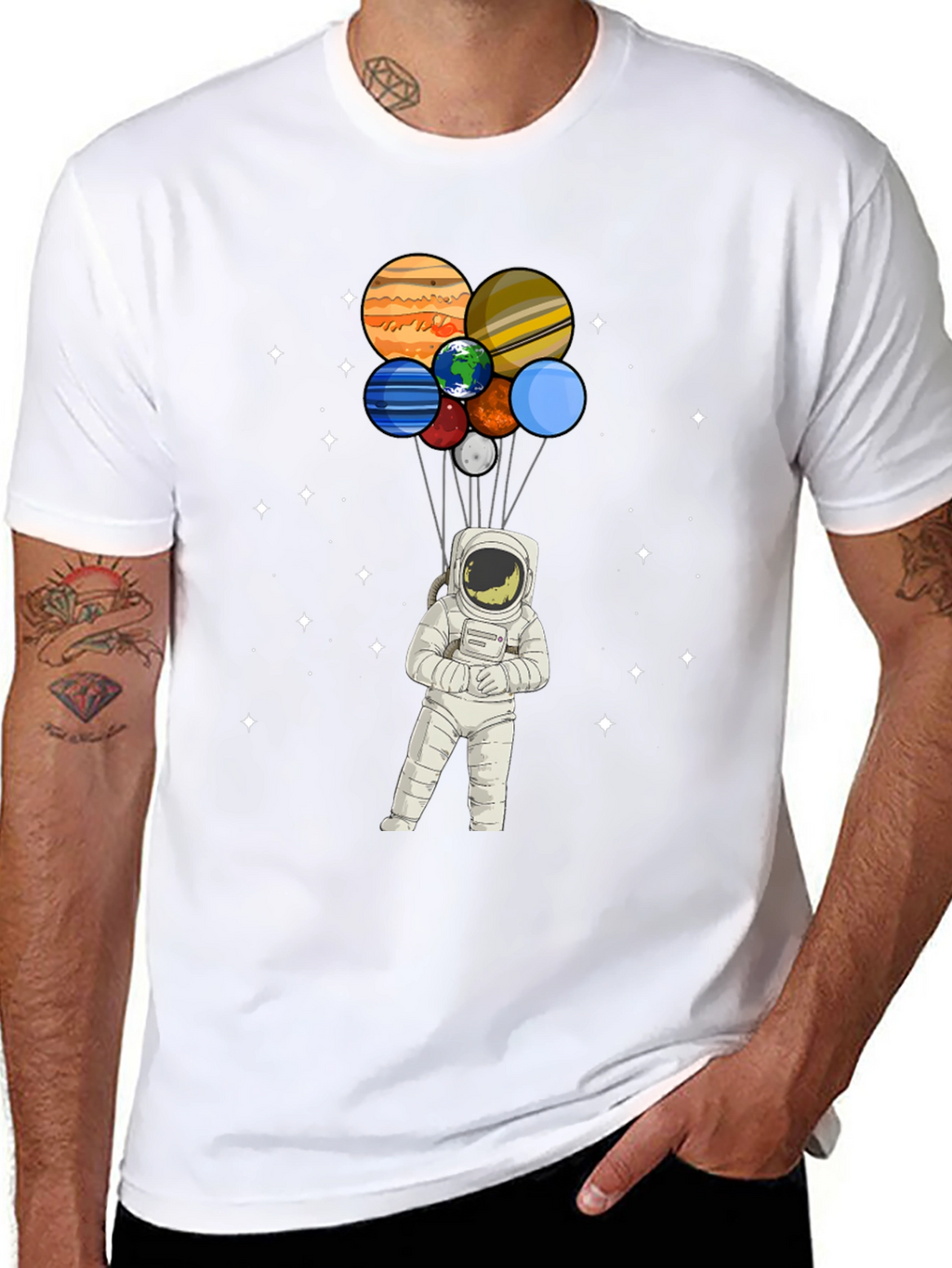Astronaut Planet Balloons Graphic Tee