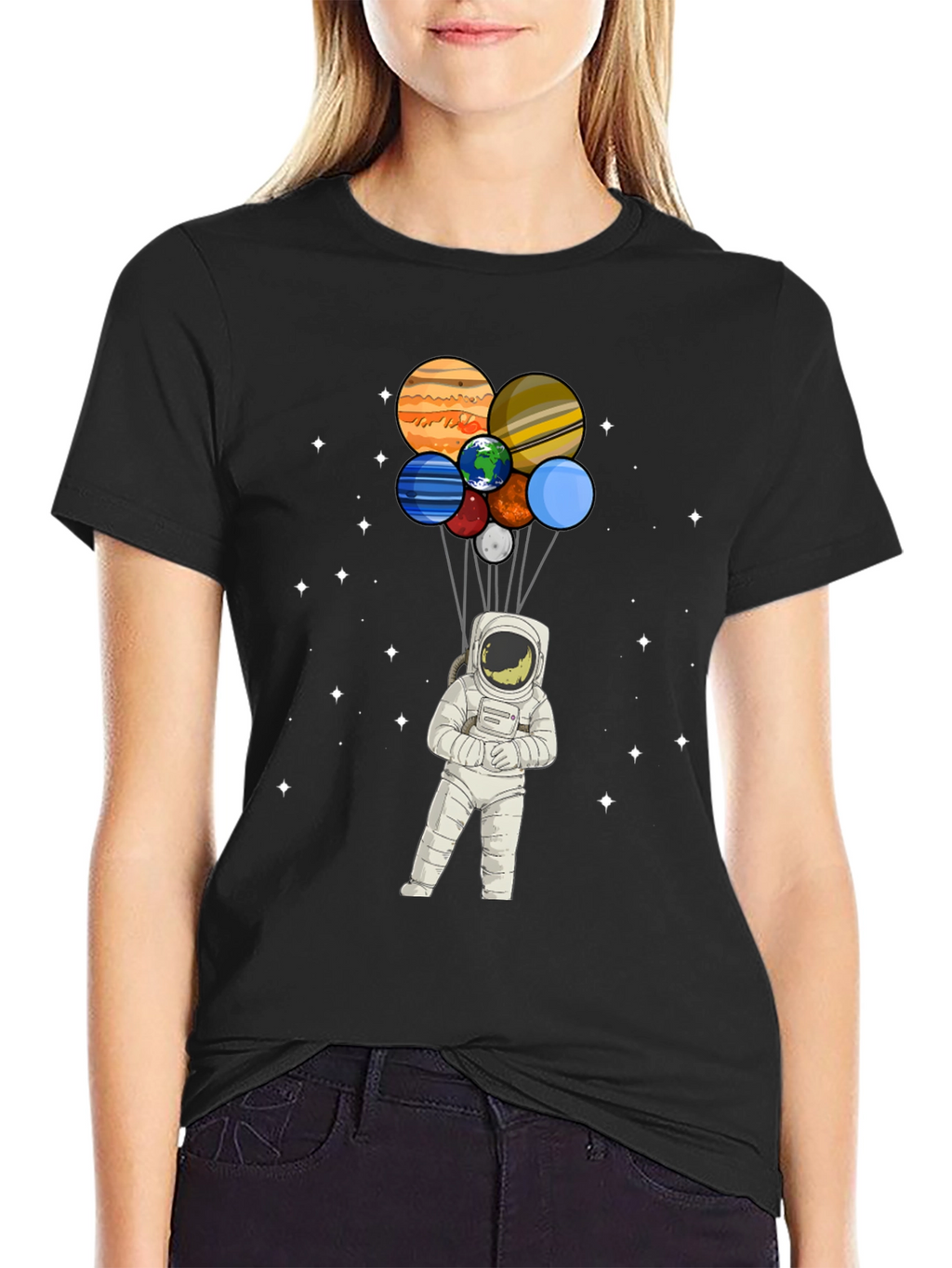 Astronaut Planet Balloons Graphic Tee
