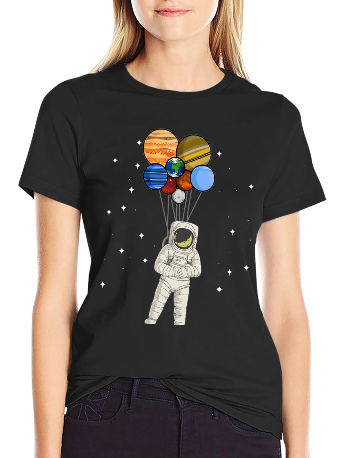 Astronaut Planet Balloons Graphic Tee