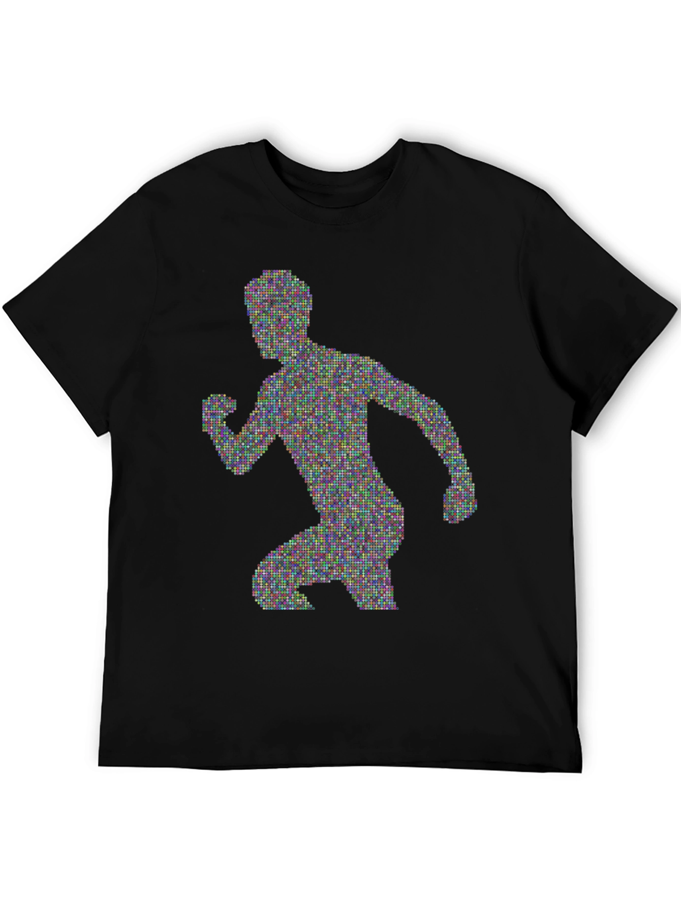 Pixelated Runner Graphic Tee - Black Cotton T-Shirt