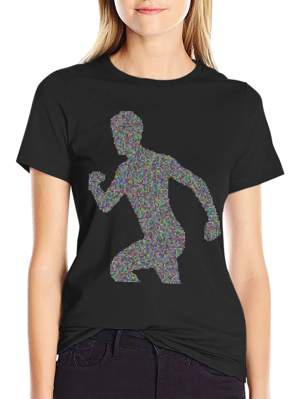 Pixelated Runner Graphic Tee - Black Cotton T-Shirt