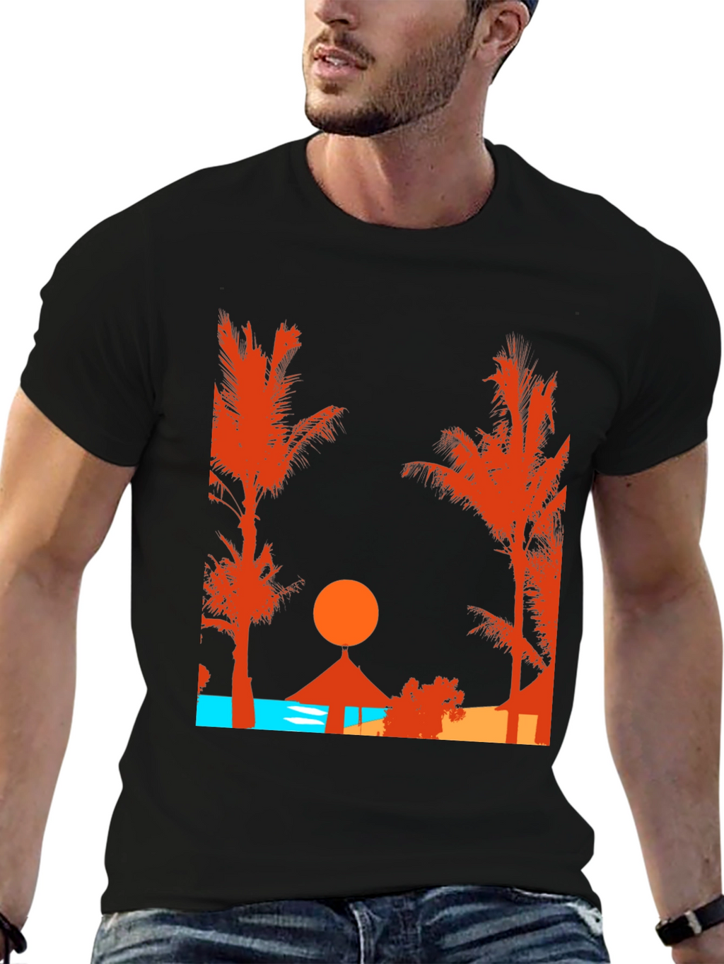 Sunset Beach Graphic T-Shirt - Tropical Getaway Design