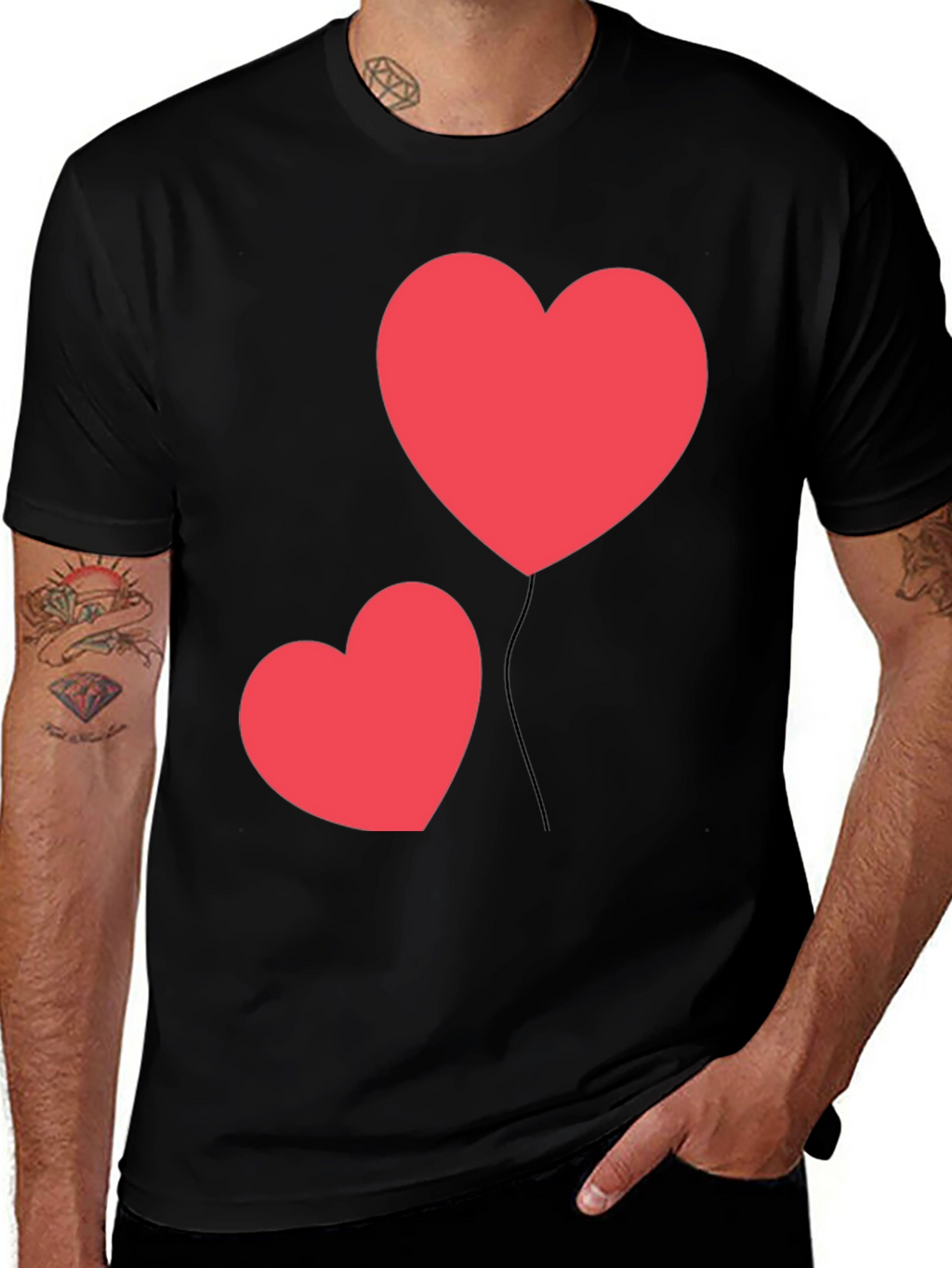 Heart Balloon Graphic Black T-Shirt
