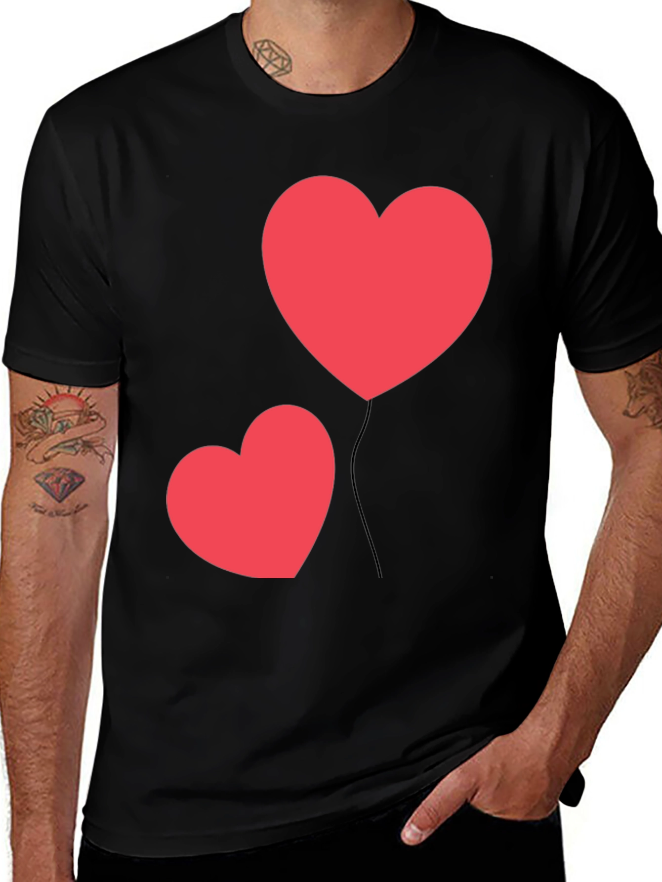 Heart Balloon Graphic Black T-Shirt
